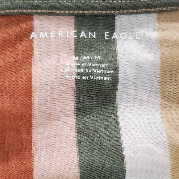 American Eagle Medium Vertical Stripe Button Down SS Top - Picture 4 of 7